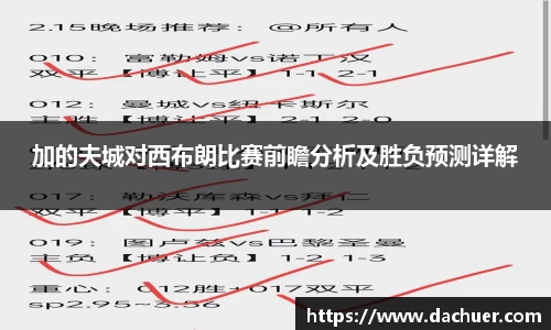 加的夫城对西布朗比赛前瞻分析及胜负预测详解